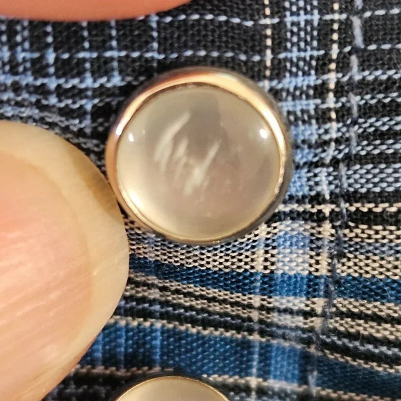 Ely Cattleman Western Shirt Large Blue Silver Plaid Pearl Cowboy Rodeo Dance - Picture 14 of 14